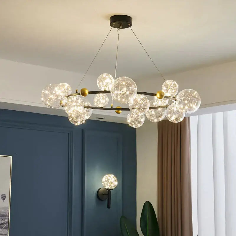 Modern gold glass bubble led chandelier dining room art light