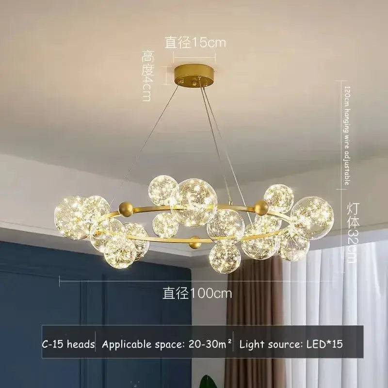Modern gold glass bubble led chandelier dining room art light