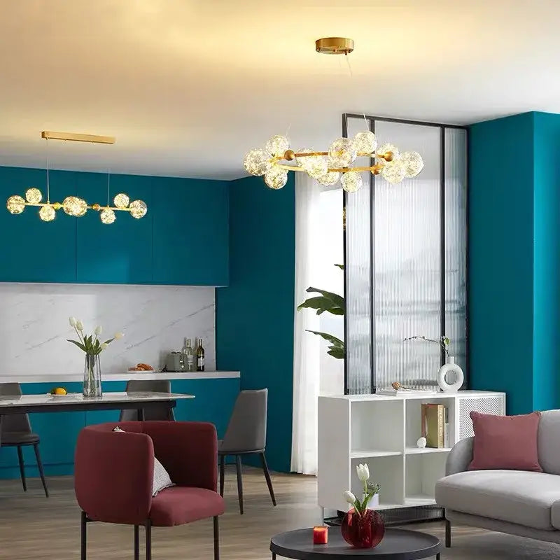 Modern gold glass bubble led chandelier dining room art light