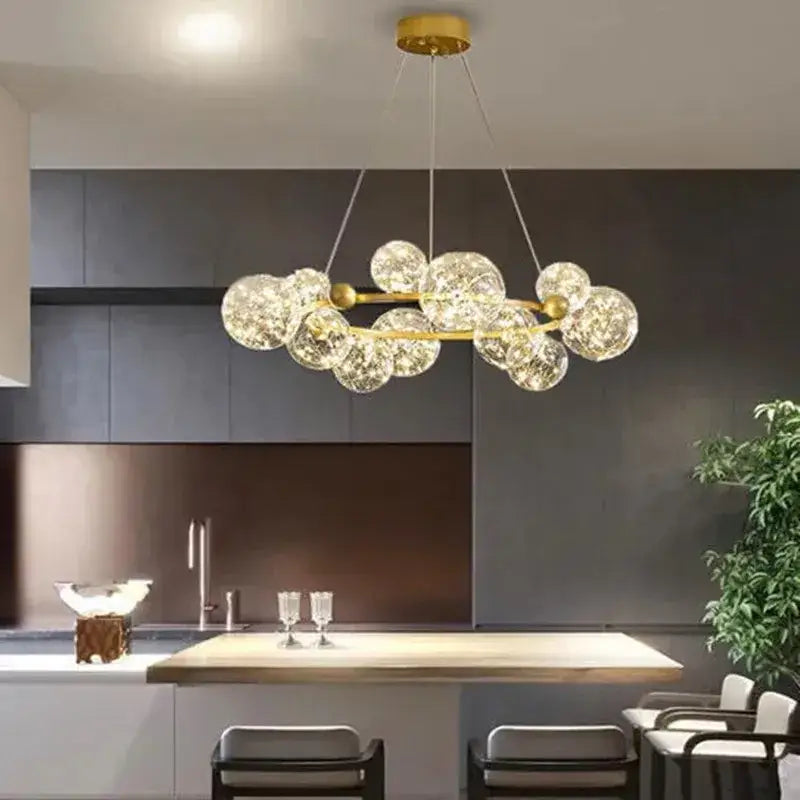 Modern gold glass bubble led chandelier dining room art light