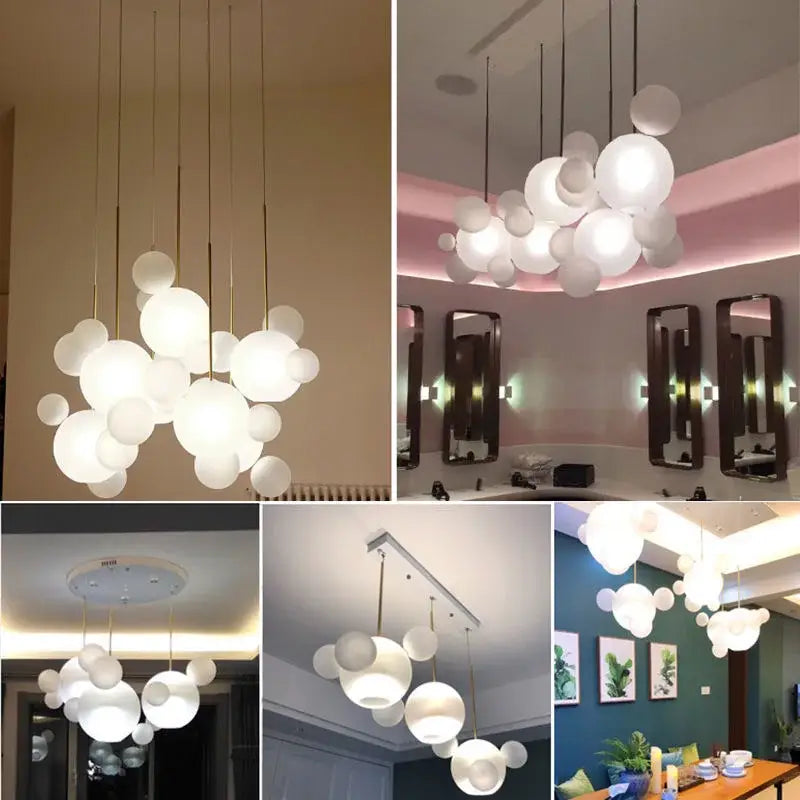 Modern gold glass bubble led chandelier dining room pendant light