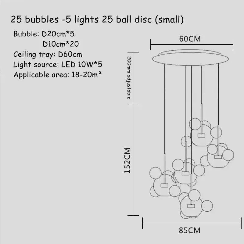 Modern gold glass bubble led chandelier dining room pendant light