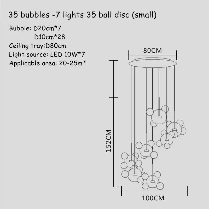 Modern gold glass bubble led chandelier dining room pendant light