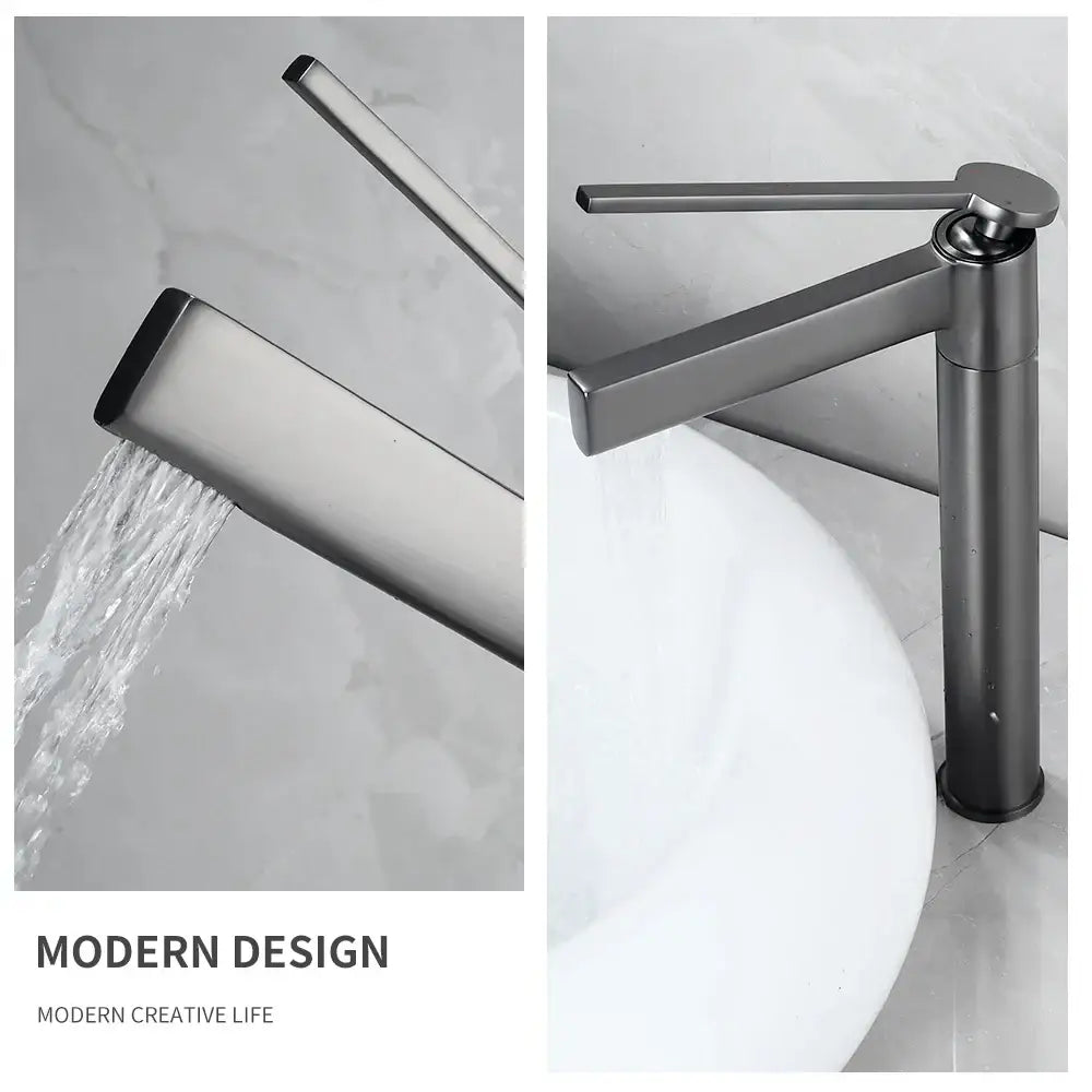 Modern gold high arc brass deck mounted basin faucet bathroom mixer