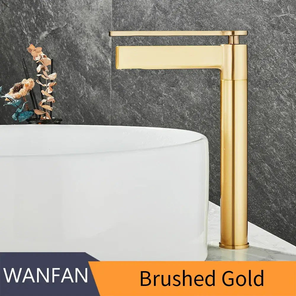 Modern gold high arc brass deck mounted basin faucet bathroom mixer