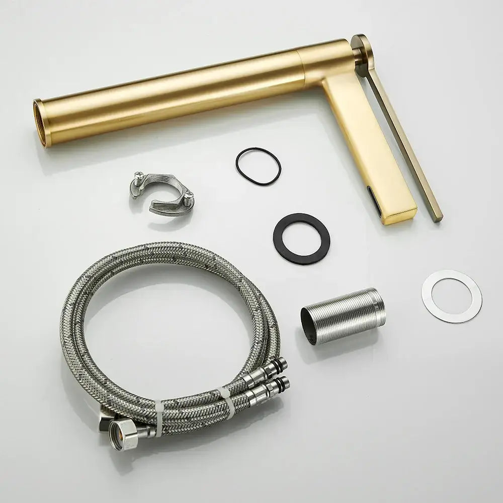 Modern gold high arc brass deck mounted basin faucet bathroom mixer