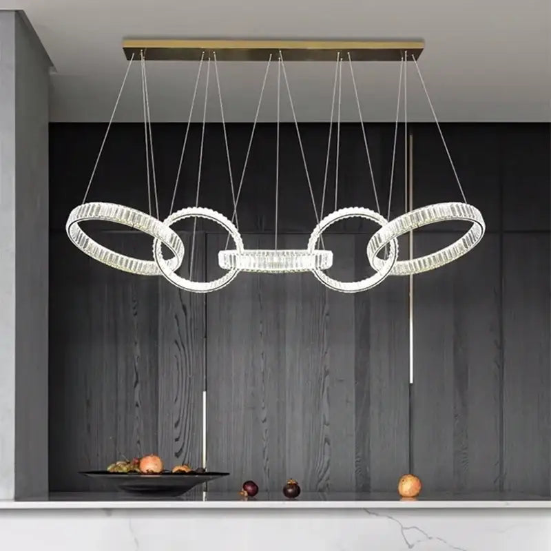 Modern gold interlocking ring crystal chandelier pendant light dining room