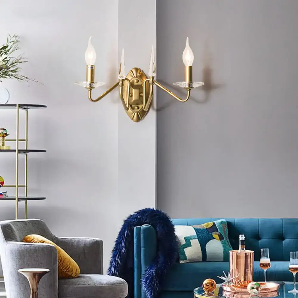 Modern gold iron candle wall light with crystals – living room