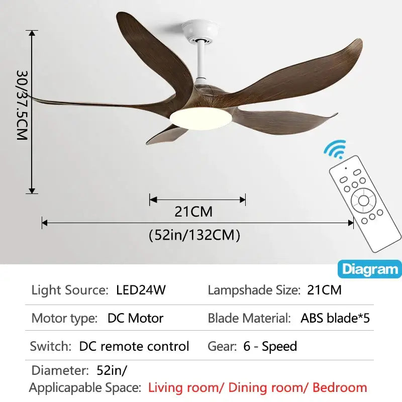 Modern gold leaf ceiling fan with led light and remote bedroom