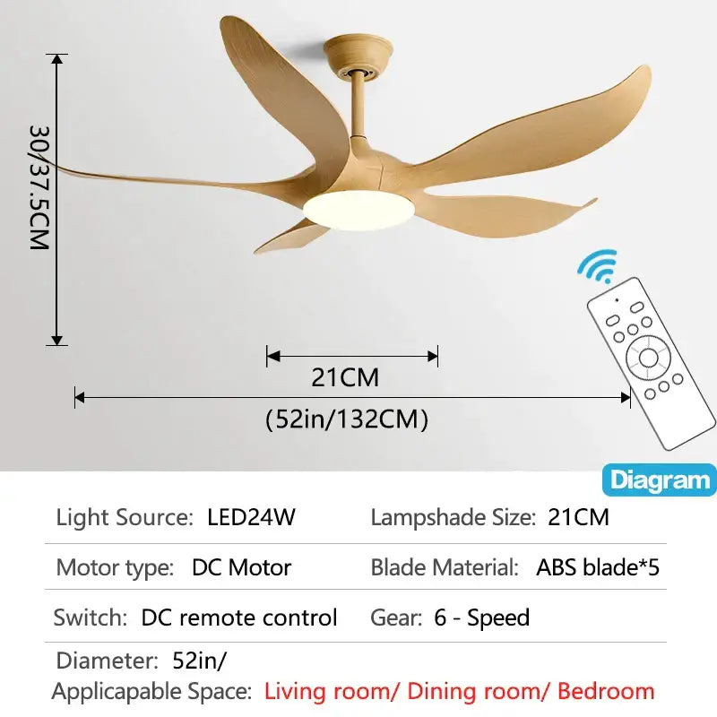 Modern gold leaf ceiling fan with led light and remote bedroom