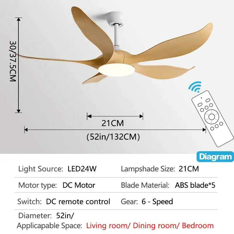 Modern gold leaf ceiling fan with led light and remote bedroom