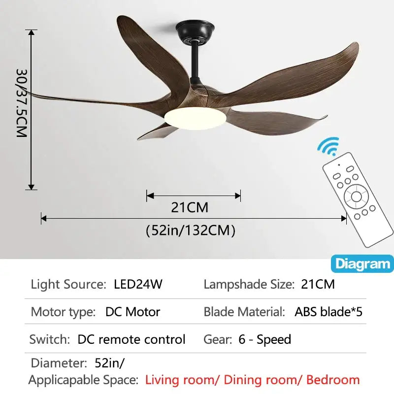 Modern gold leaf ceiling fan with led light and remote bedroom