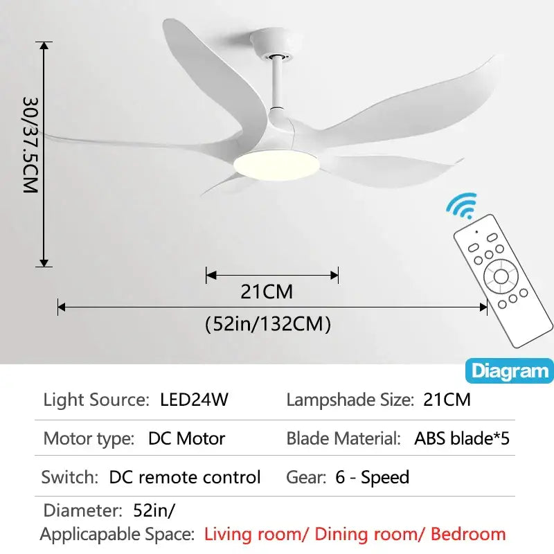 Modern gold leaf ceiling fan with led light and remote bedroom
