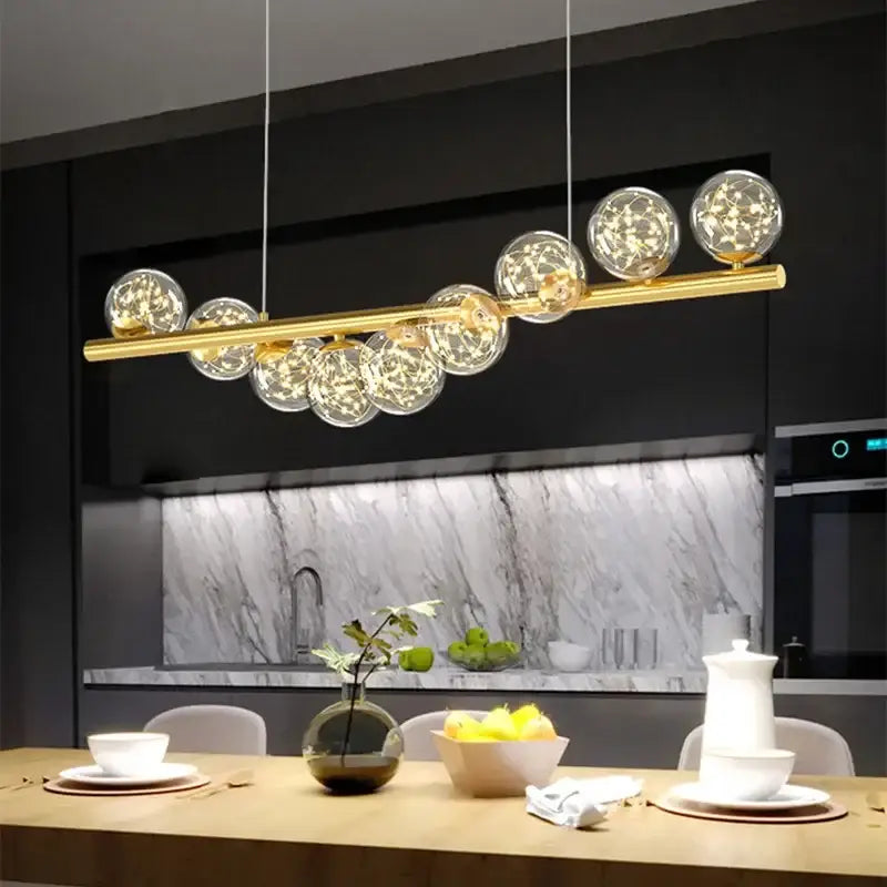 Modern gold led ceiling chandeliers glass ball dining room light