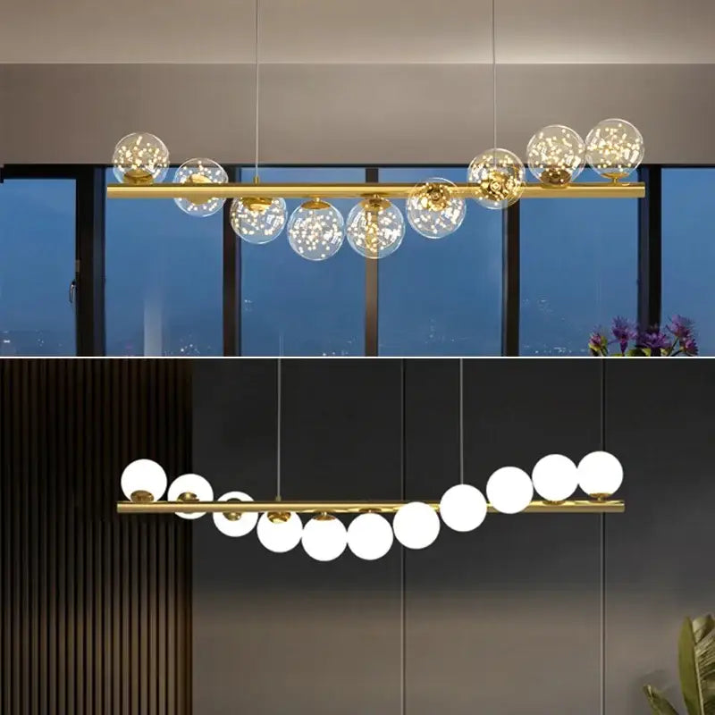Modern gold led ceiling chandeliers glass ball dining room light