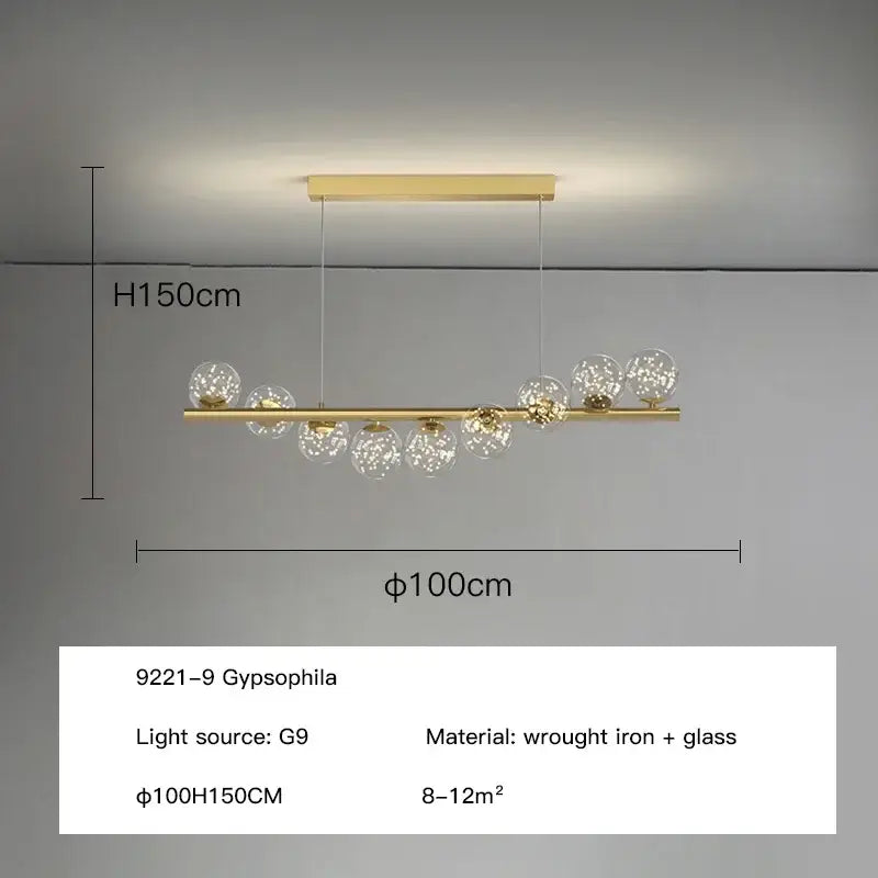 Modern gold led ceiling chandeliers glass ball dining room light