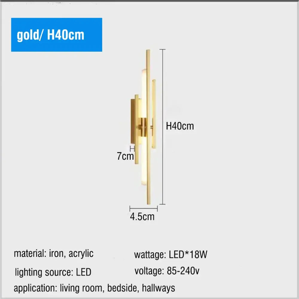 Modern gold led long liner wall sconce living room light