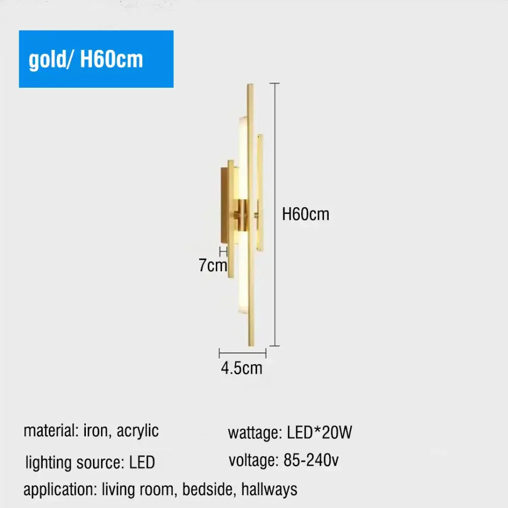 Modern gold led long liner wall sconce living room light