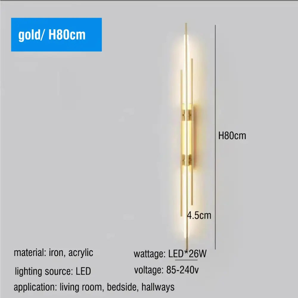 Modern gold led long liner wall sconce living room light