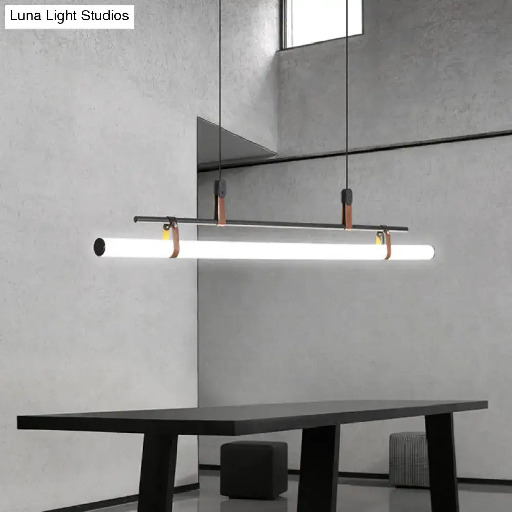 Modern gold led pendant light with leather for dining room