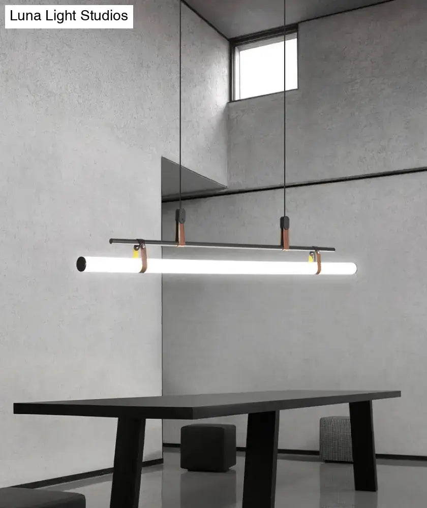 Modern gold led pendant light with leather for dining room