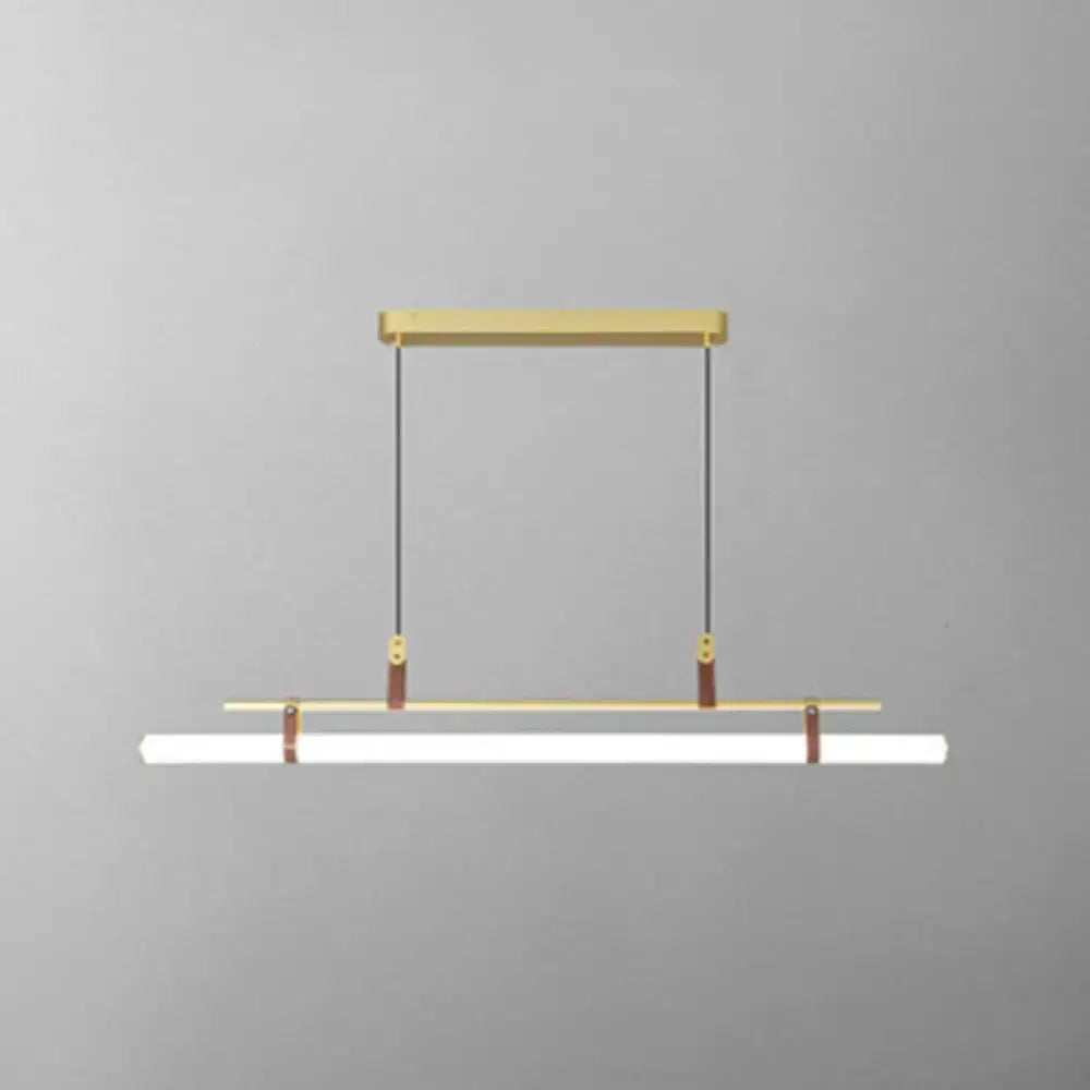 Modern gold led pendant light with leather for dining room