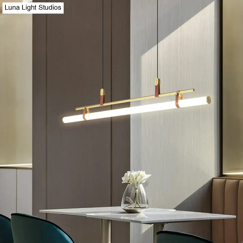 Modern gold led pendant light with leather for dining room