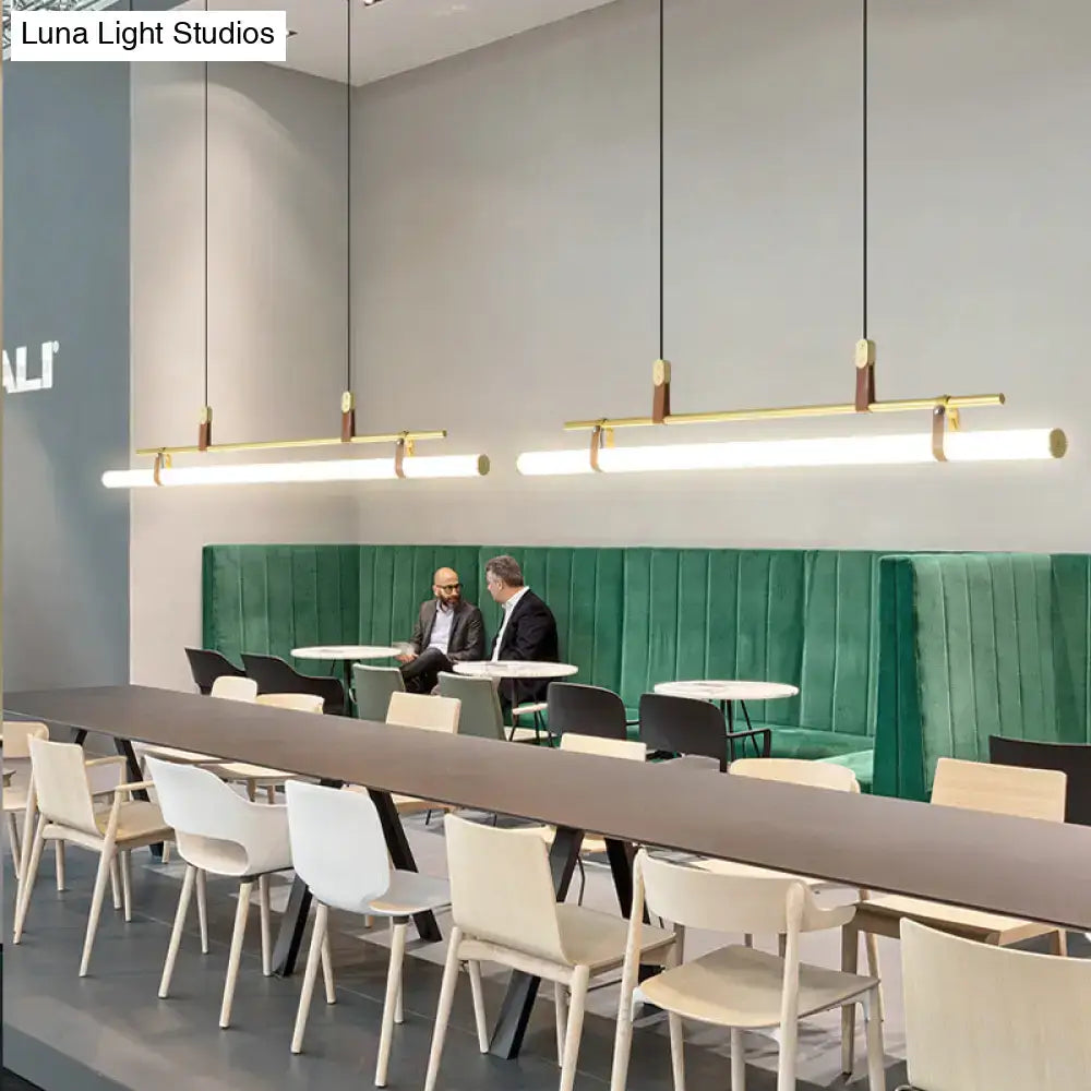 Modern gold led pendant light with leather for dining room