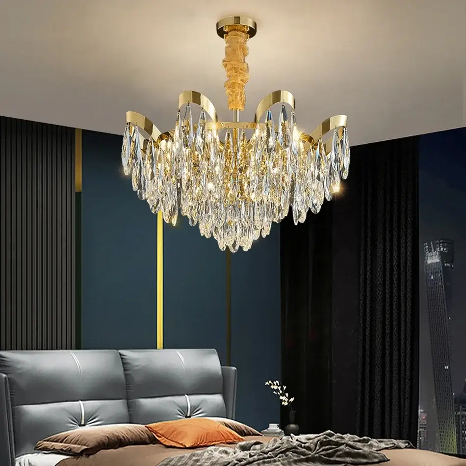 Modern gold led sunflower crystal ceiling chandelier dining room