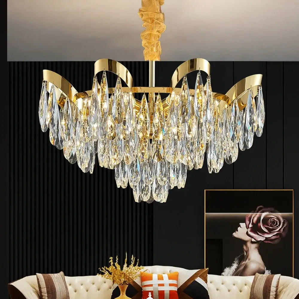 Modern gold led sunflower crystal ceiling chandelier dining room