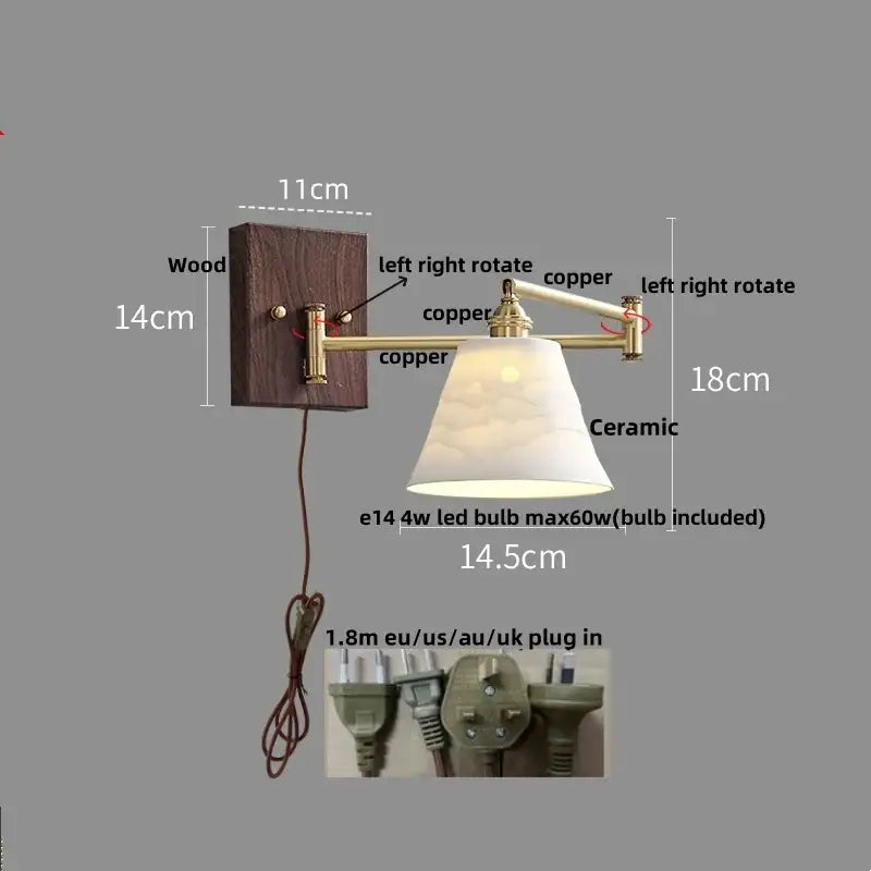 Modern gold led wall lights bedroom ribbed fabric reading lamp