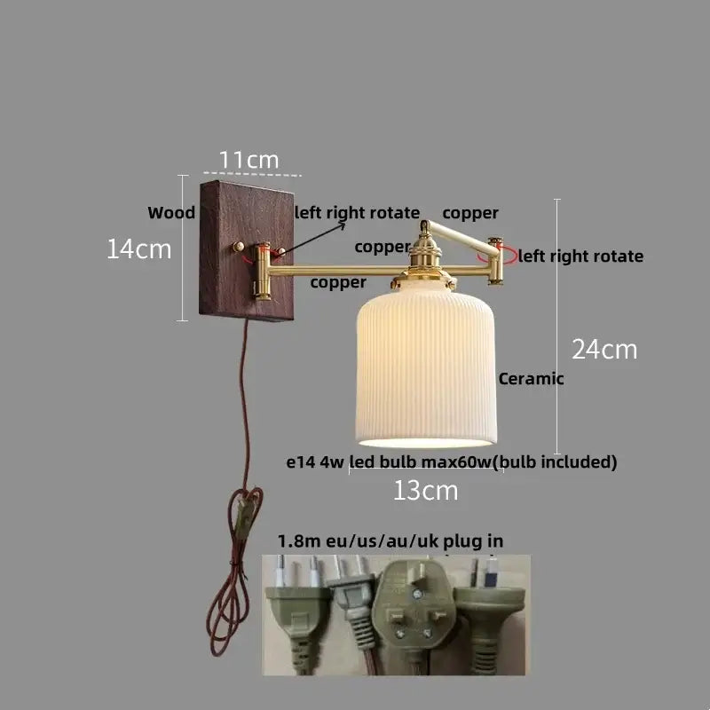 Modern gold led wall lights bedroom ribbed fabric reading lamp
