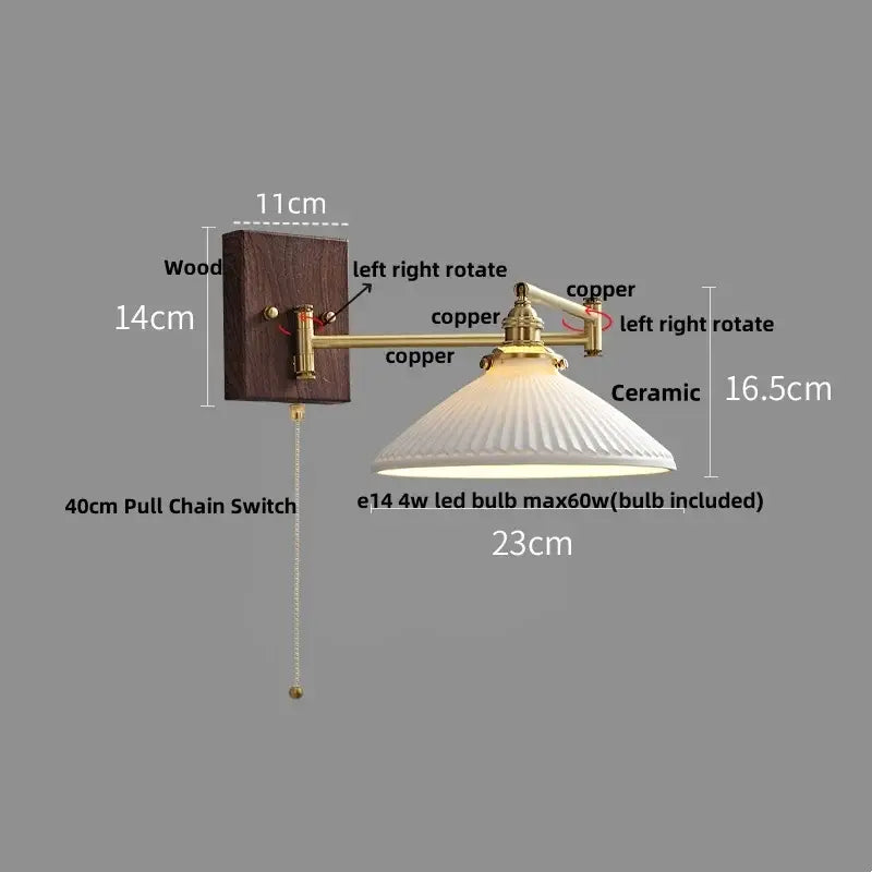 Modern gold led wall lights bedroom ribbed fabric reading lamp