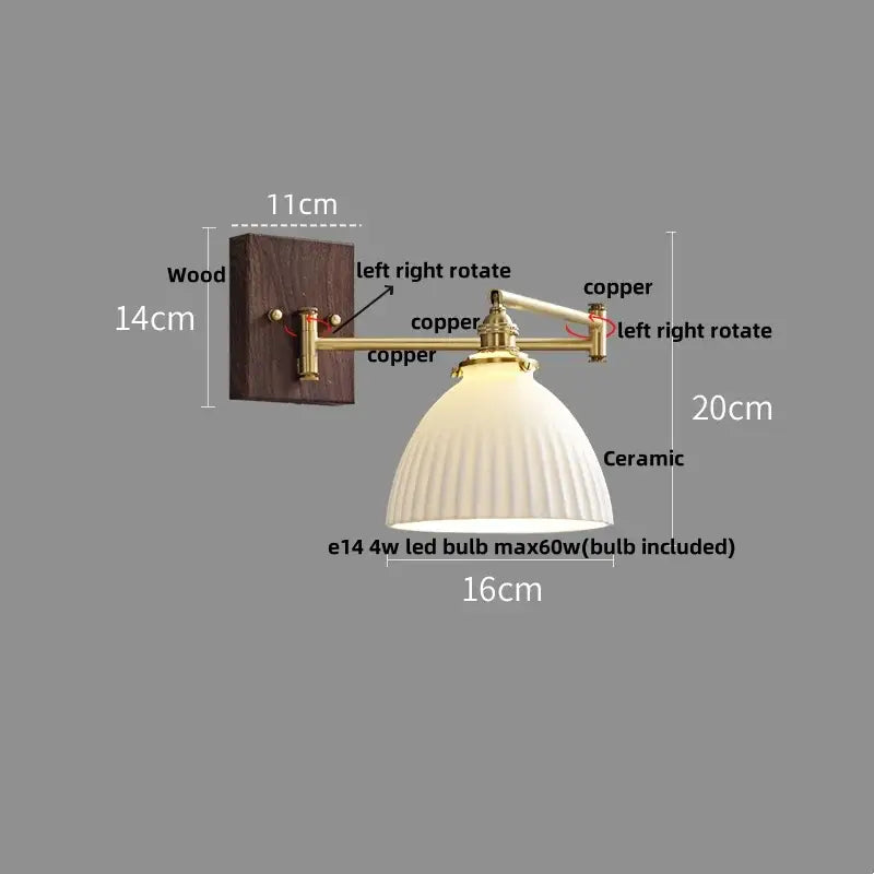 Modern gold led wall lights bedroom ribbed fabric reading lamp