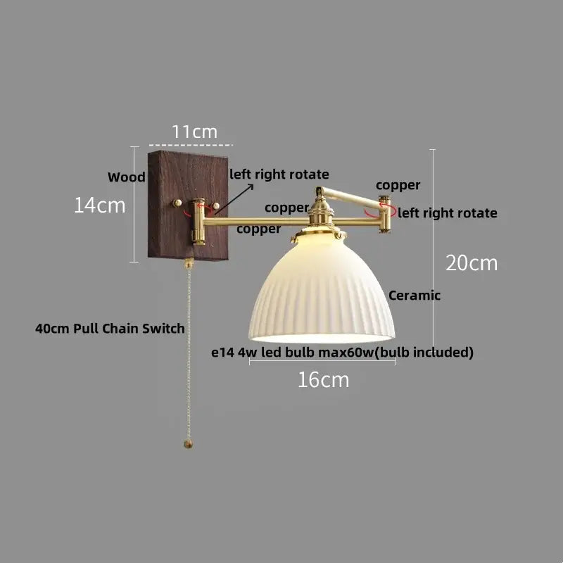 Modern gold led wall lights bedroom ribbed fabric reading lamp