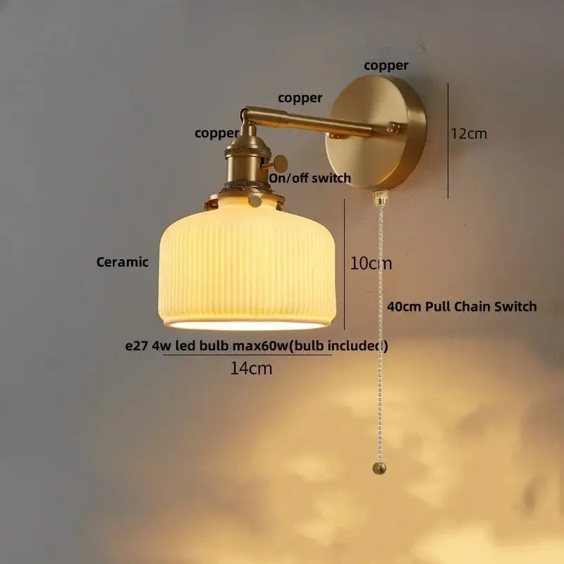 Modern gold led wall lights bedroom ribbed fabric reading lamp
