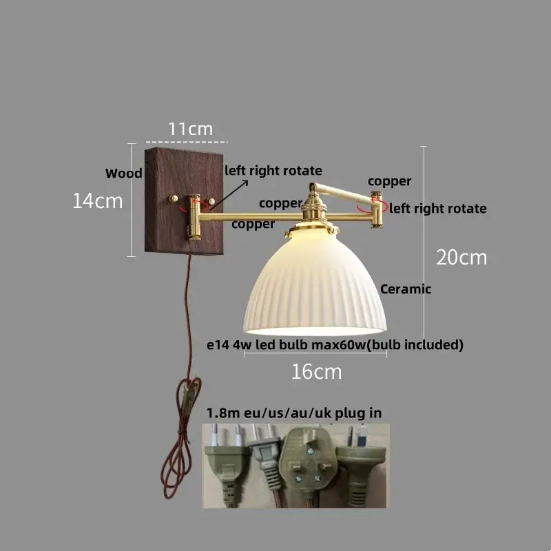 Modern gold led wall lights bedroom ribbed fabric reading lamp