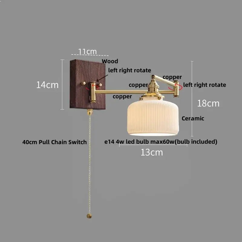 Modern gold led wall lights bedroom ribbed fabric reading lamp