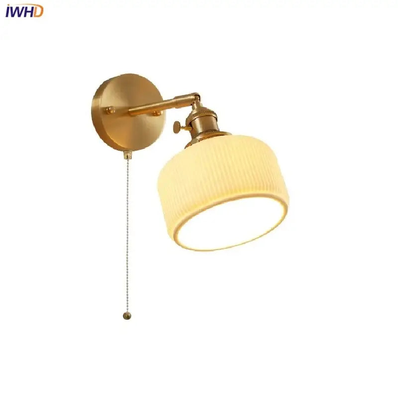 Modern gold led wall lights bedroom ribbed fabric reading lamp