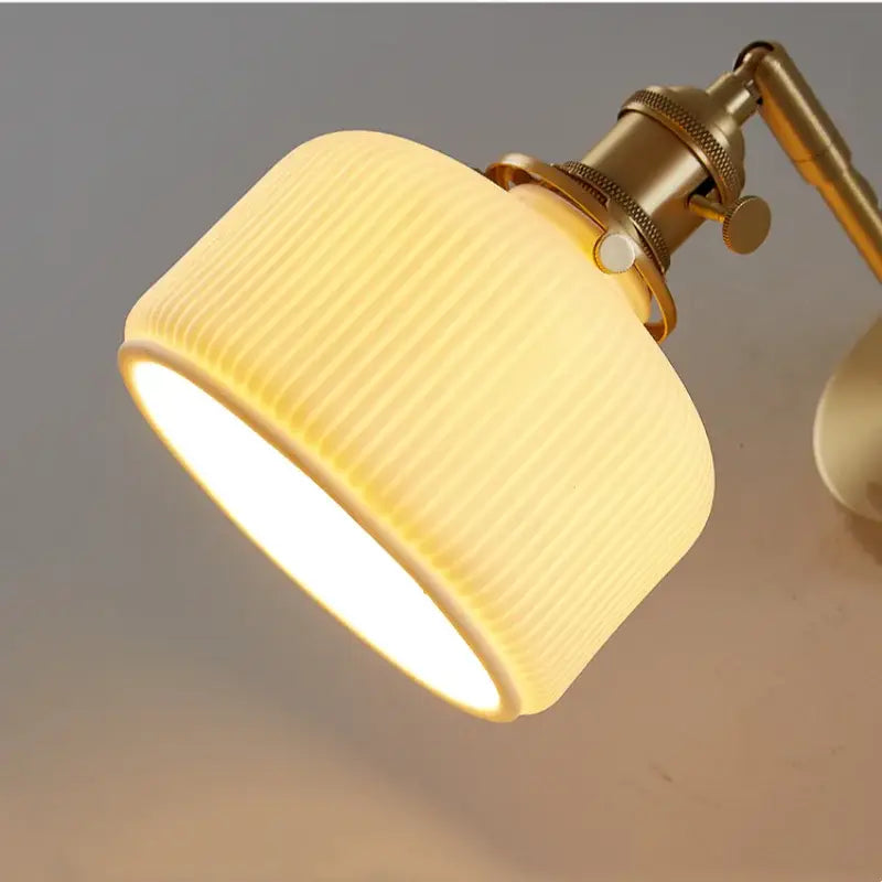 Modern gold led wall lights bedroom ribbed fabric reading lamp