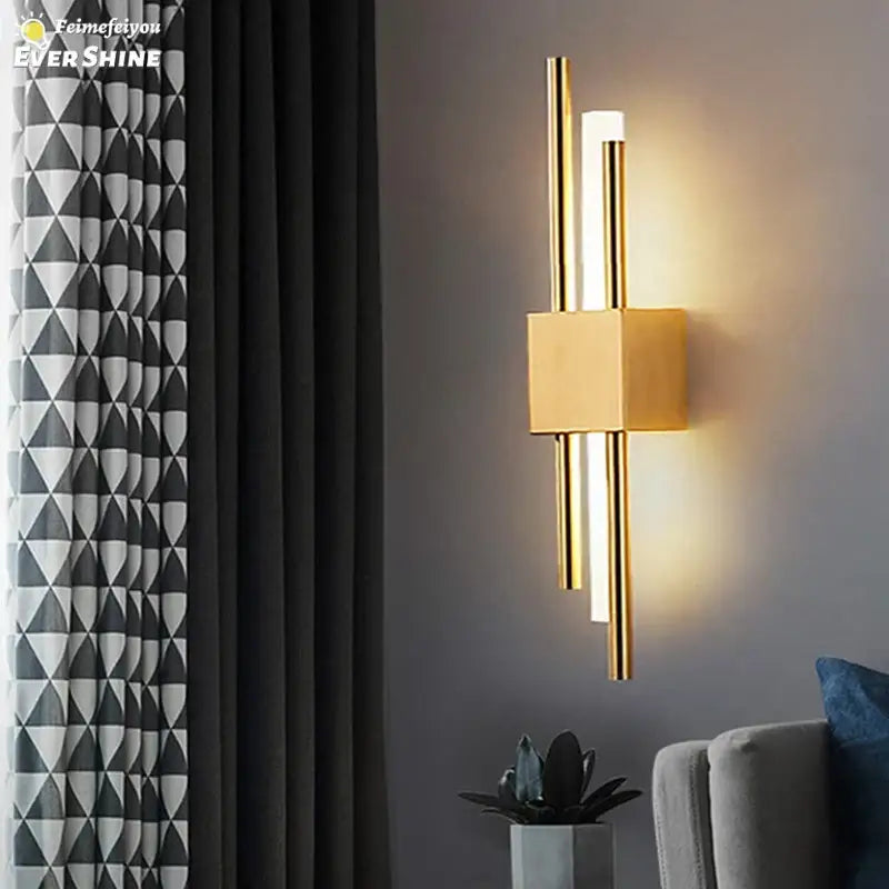 Modern gold led wall sconce bedroom vertical rod light