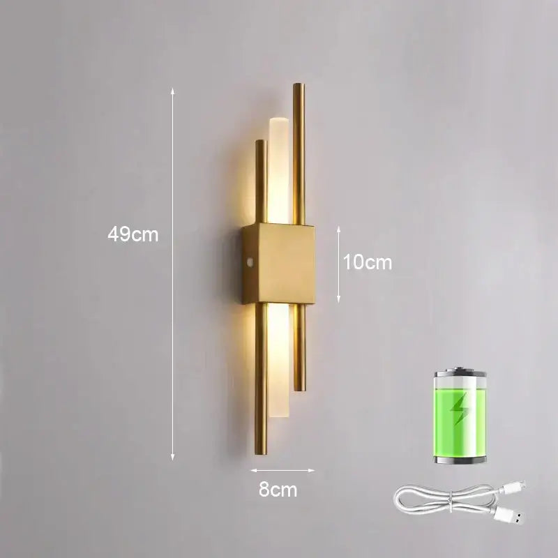 Modern gold led wall sconce bedroom vertical rod light