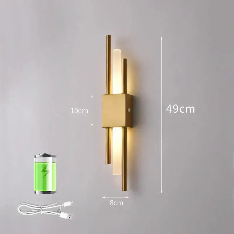 Modern gold led wall sconce bedroom vertical rod light