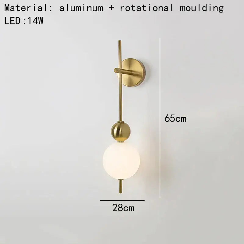 Modern gold led wall sconce with frosted glass spheres for bedroom