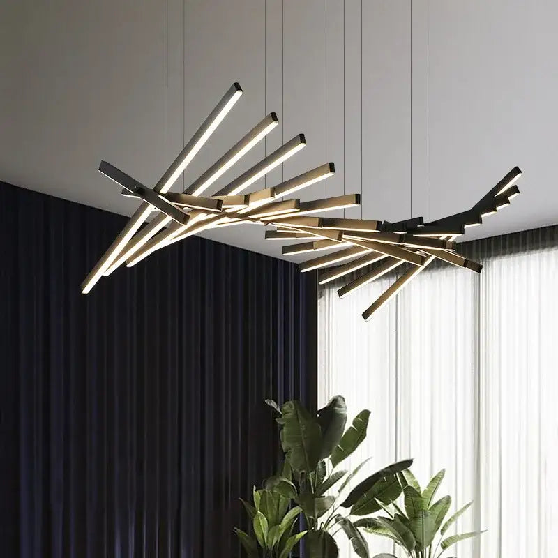 Modern gold led wave pendant chandelier for dining room