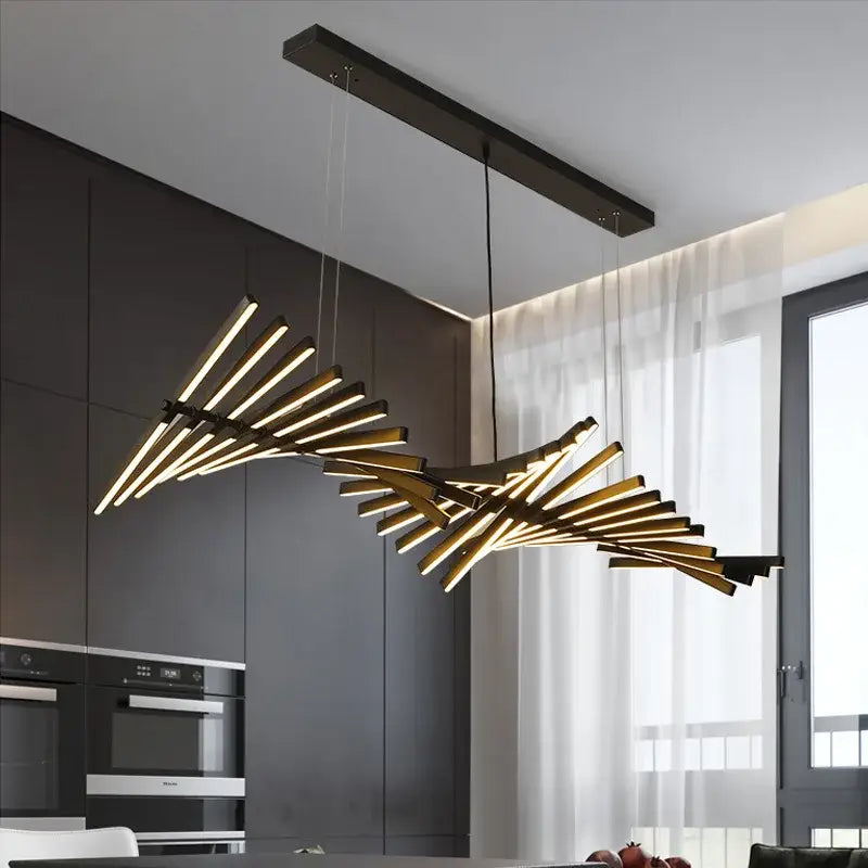 Modern gold led wave pendant chandelier for dining room