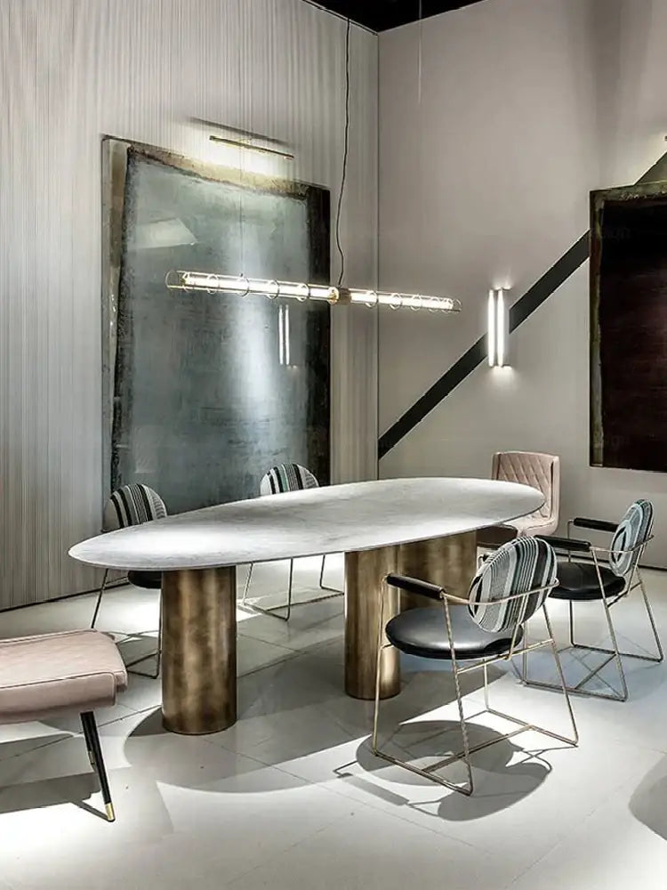Modern gold linear glass dining room chandelier pendant light