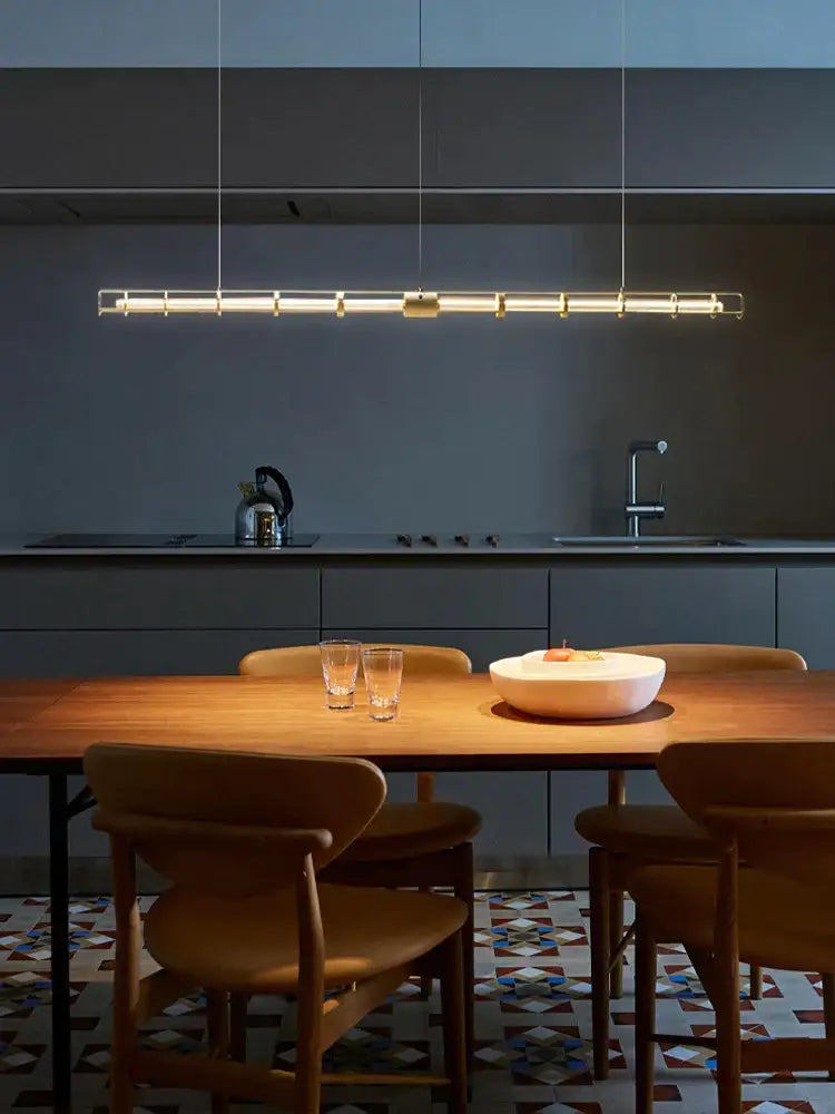 Modern gold linear glass dining room chandelier pendant light