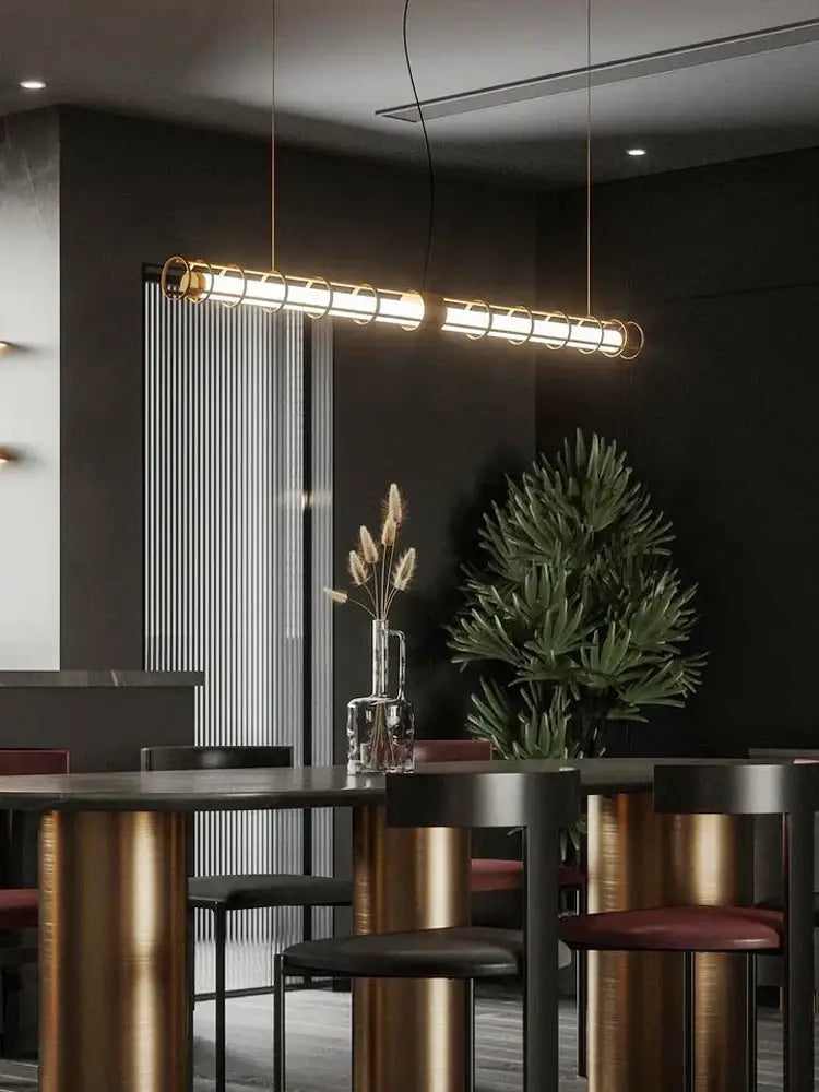 Modern gold linear glass dining room chandelier pendant light