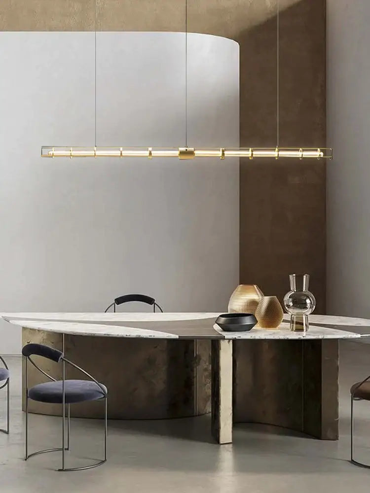 Modern gold linear glass dining room chandelier pendant light